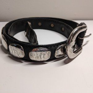 Vintage conch belt - Silver & black leather